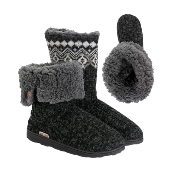 Muk Luks Mid Calf Knit Foldover Slipper Boots - Picture 3 of 14